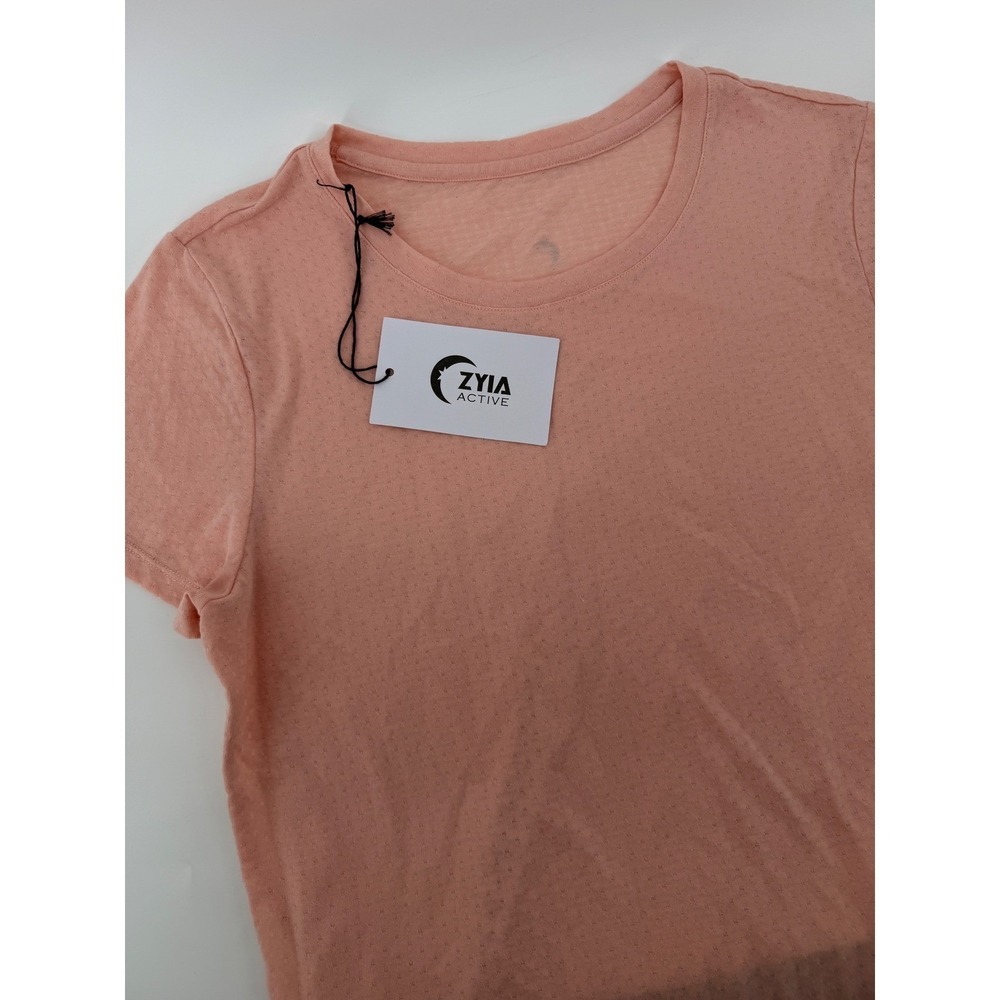 Zyia Active Peach Aria T Shirt Womens Medium Short Sleeve Pointelle Knit 2749M